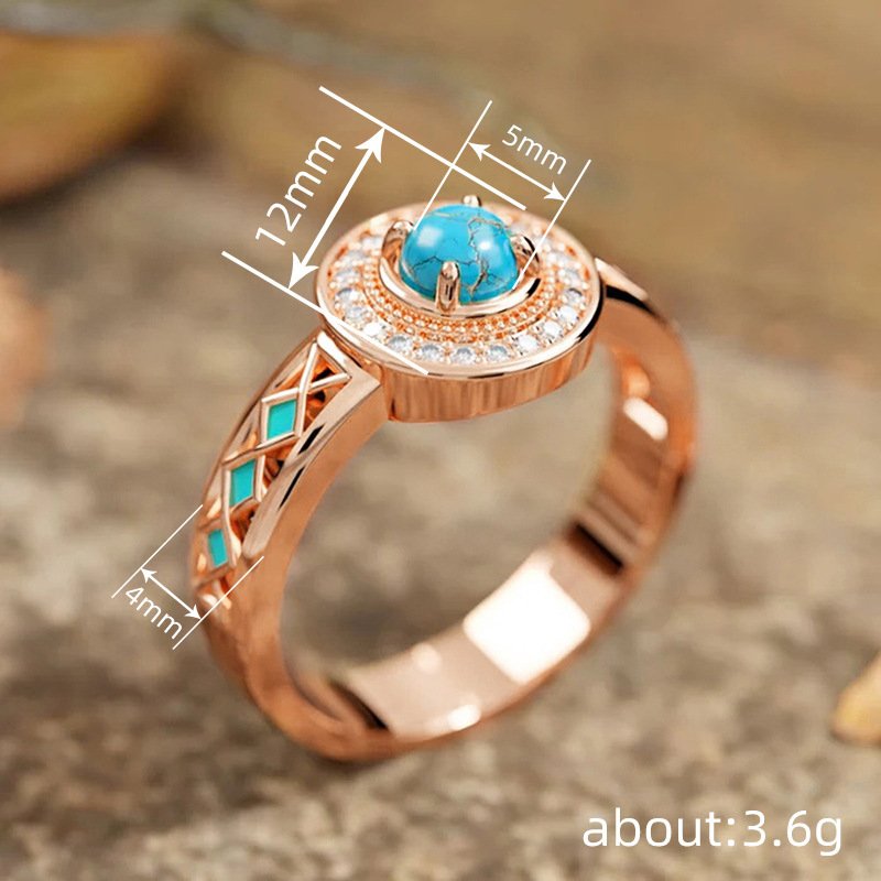 Women's Turquoise Ethnic Style Oil Micro Inlaid Zircon Ring - Image 4