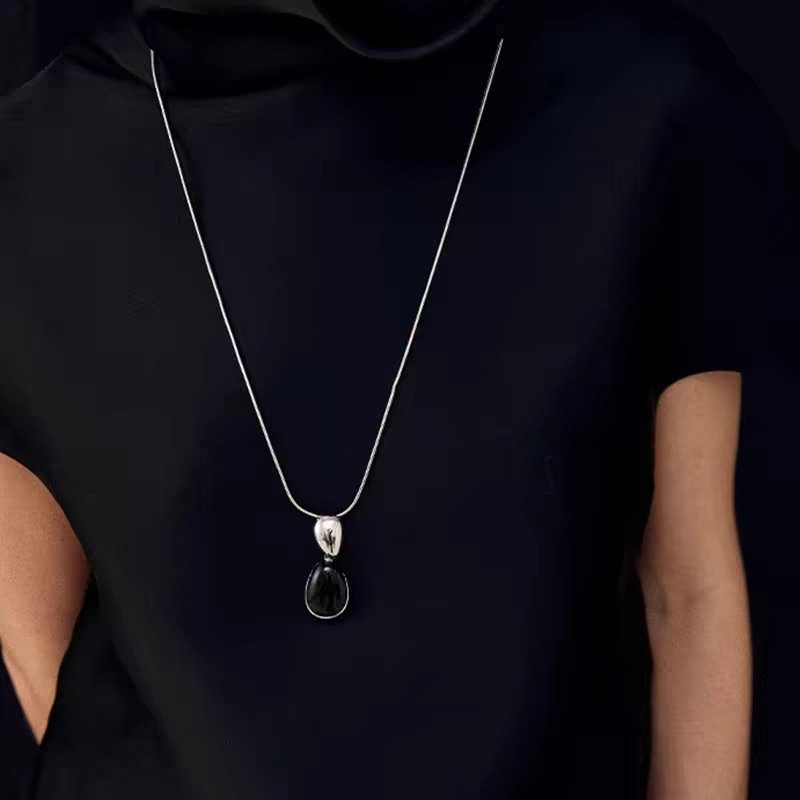 New Chinese Style Accessories Irregular Stitching Black Onyx Necklace Women - Image 4