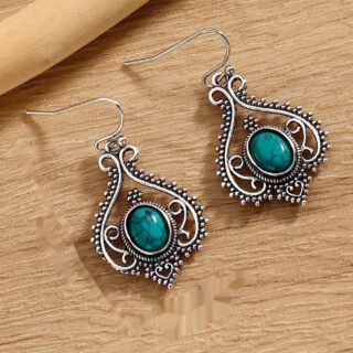 Bohemian Ethnic Style Gold Silver Inlaid Turquoise Decorative Stud Earrings