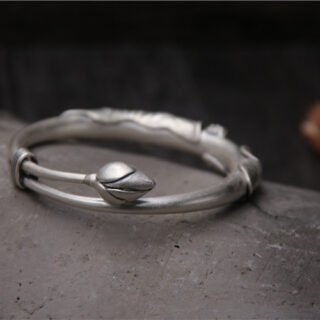 Matte Silver Lotus Leaf Lotus Bracelet For Children