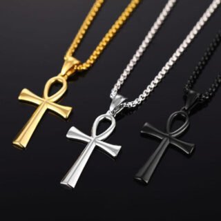 Simple Glossy Egypt Anka Cross Pendant Men's Necklace