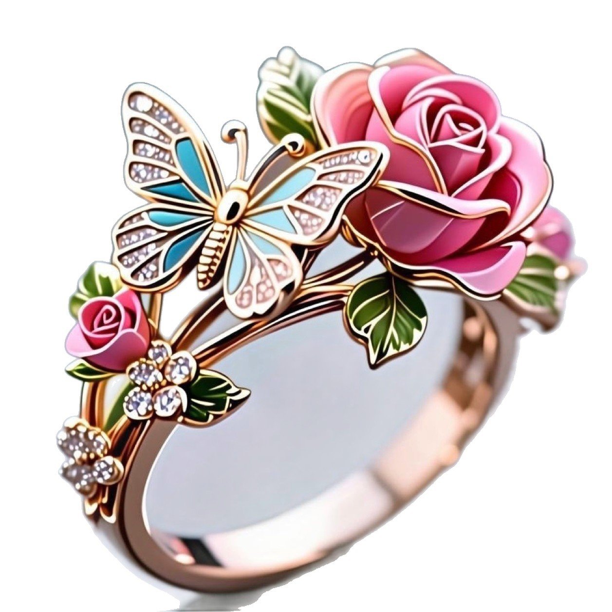 Pastoral Style Enamel Flower Branch Ring Opening Adjustable - Image 5