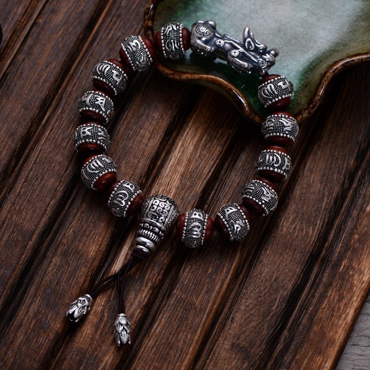 Six-character Mantra Of Pure Silver Retro Lobular Red Sandalwood - Image 5