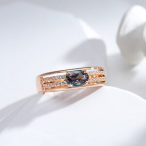 Ring Petals Inlaid Zircon Two-tone Retro