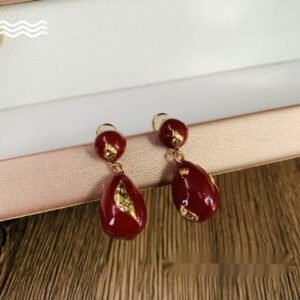 New Year Vintage Wine Red Enamel Water Drop Earrings