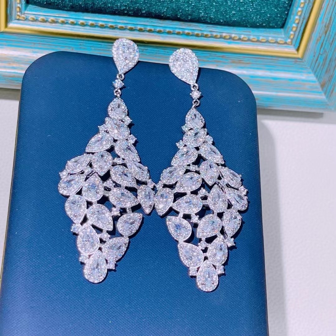 Luxury Full Zircon Water Drop Tassel Large Diamond Drop Earrings - Image 6