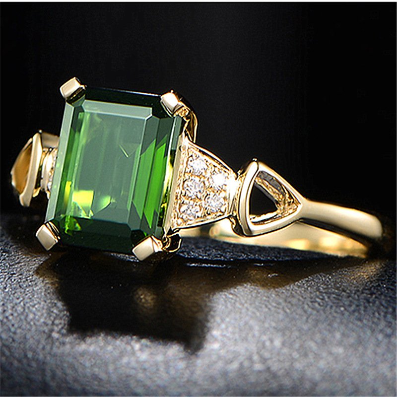 Gold Plated Emerald Square Diamond Ring - Image 5