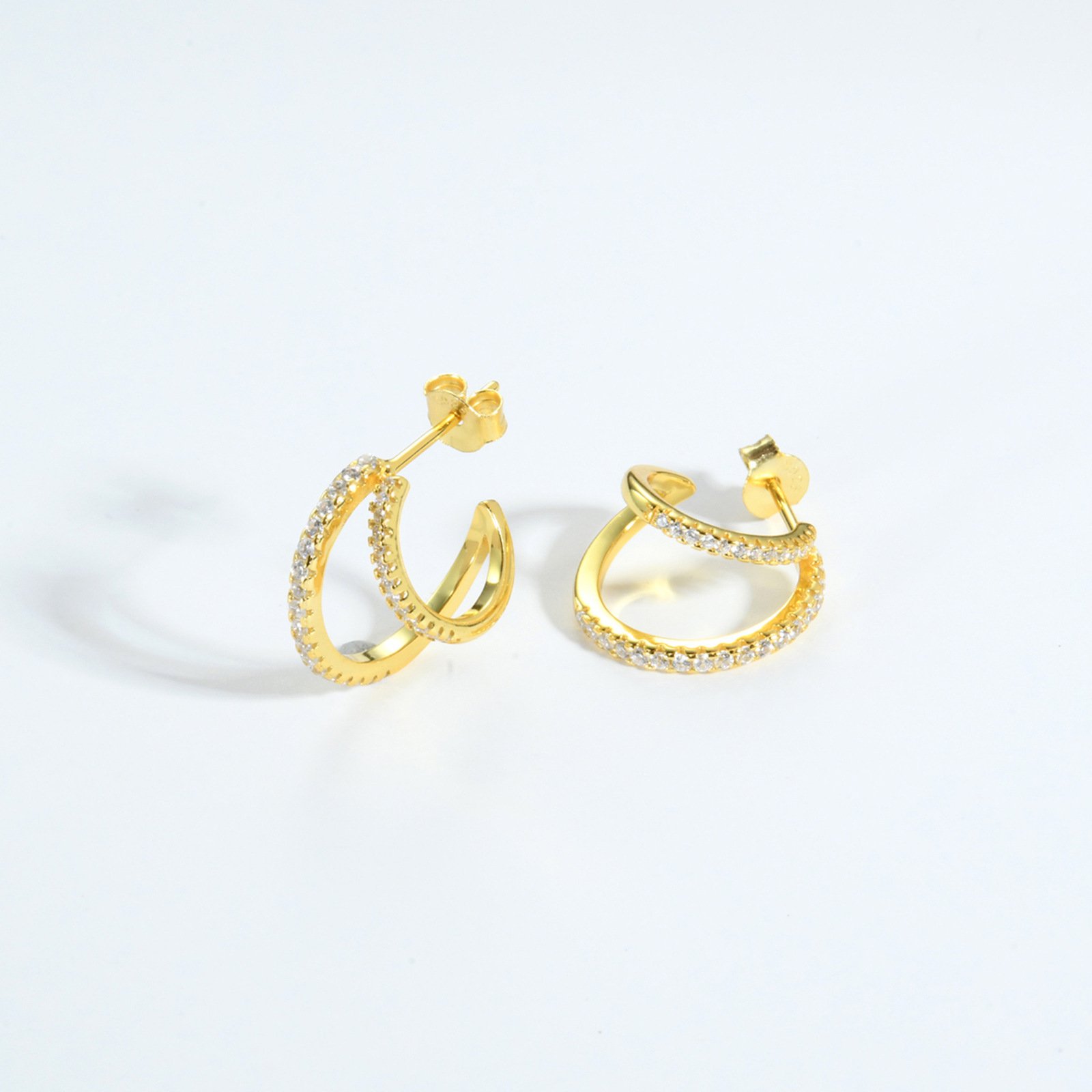 Double C Full Rhinestone Zircon Geometric Ins Temperament Entry Lux Personalized Earrings - Image 4