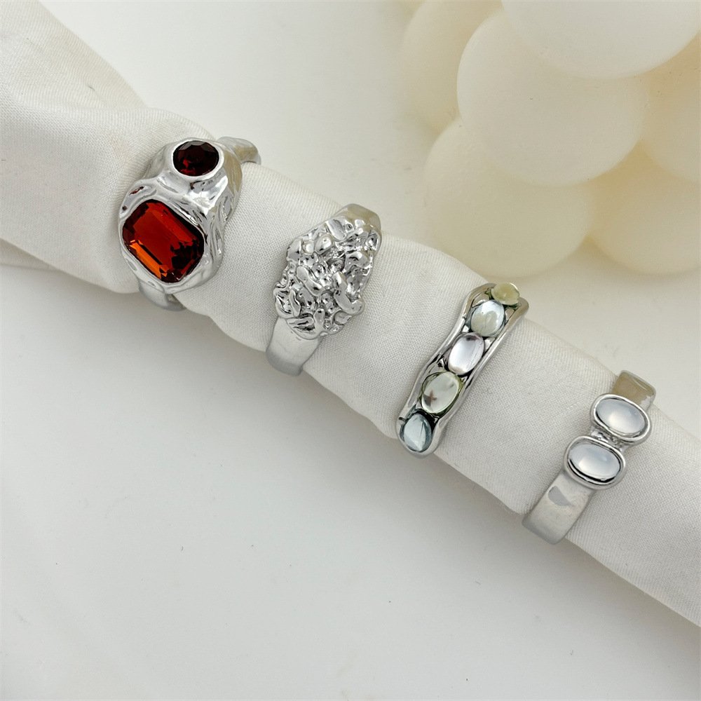 European And American Multi-color Retro Color Resin Gas Female Ring Four-piece Set - Image 2