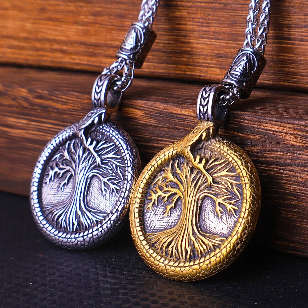 Plate Snake Lucky Tree Stainless Steel Pendant Titanium Steel Necklace Men's Pendant - Image 2