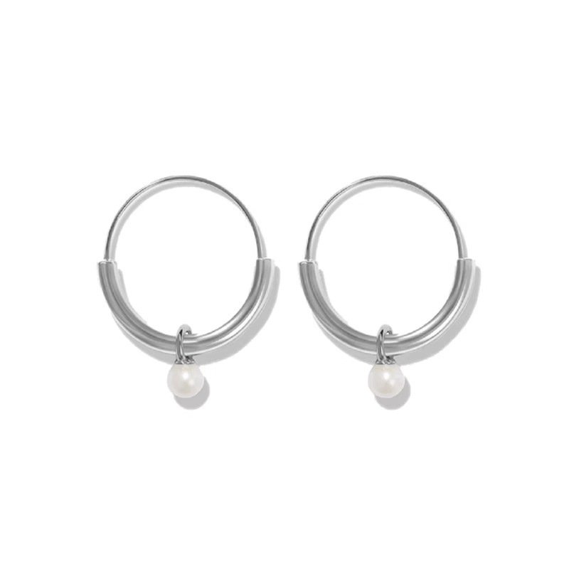 Oval Pearl Pendant Earrings Light Luxury Advanced Design Sense - Image 3