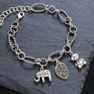 Punk Retro Elephant Pendant Bracelet Wild Leaves Cartoon Bear