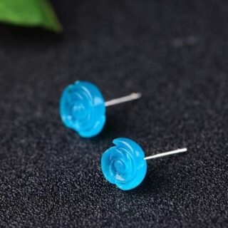 Rough Stone Amazonite Rose Stud Earrings For Women