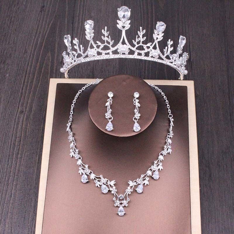 Bridal Rhinestone Crown Necklace Set Wedding Accessories - Image 10