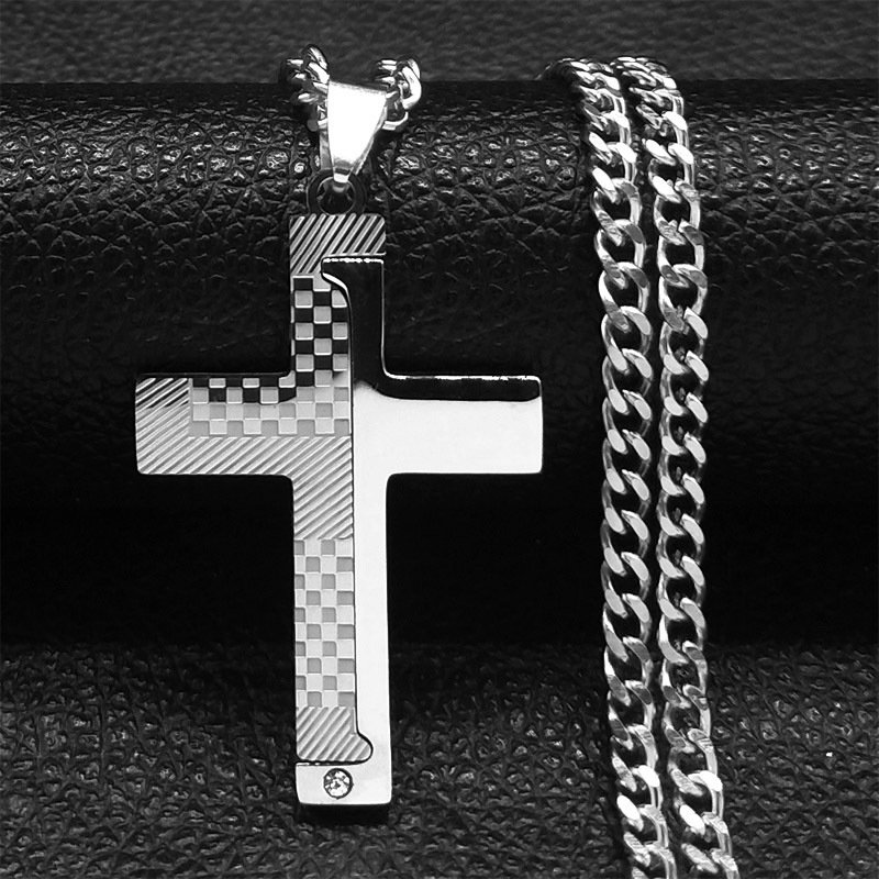 Titanium Steel Two Colors Cross Pendant Stainless Steel Necklace - Image 6