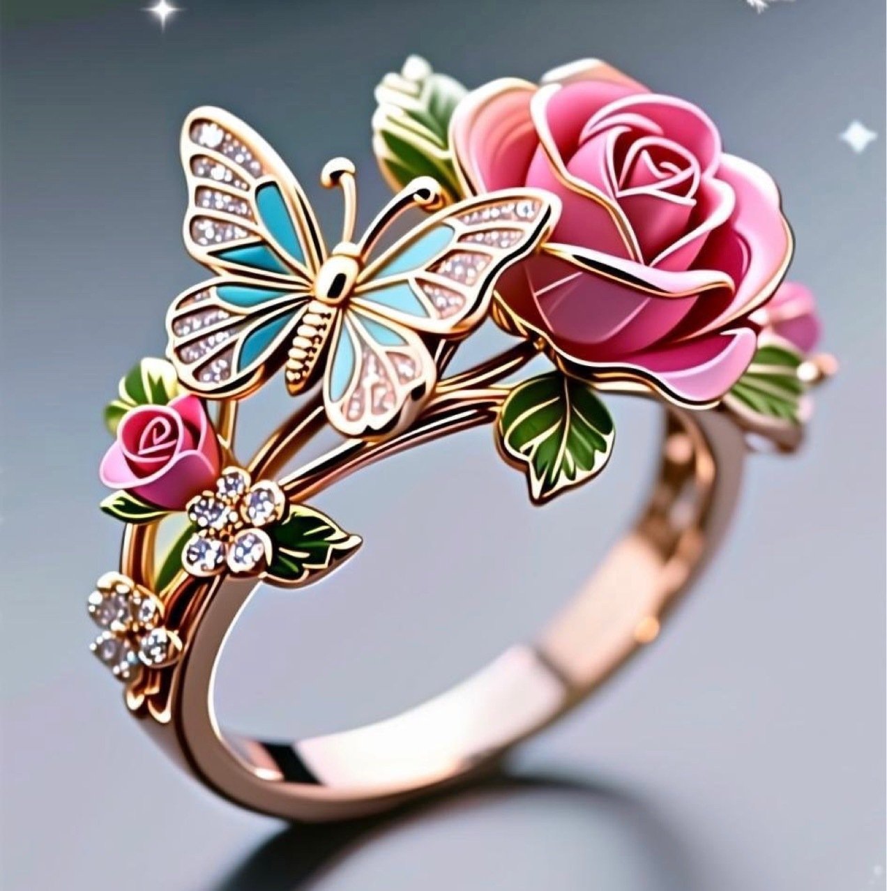 Pastoral Style Enamel Flower Branch Ring Opening Adjustable - Image 4