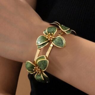 Flower Bracelet Green Pattern Flower Adjustable