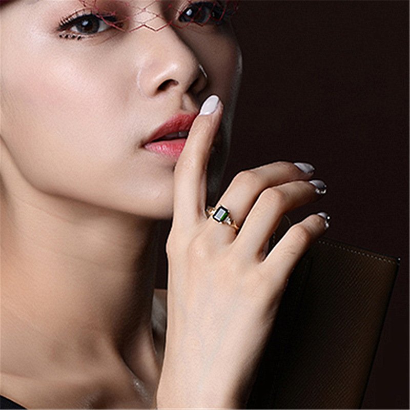 Gold Plated Emerald Square Diamond Ring