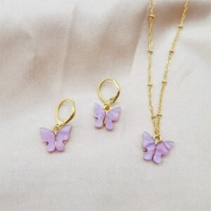 Color Acrylic Butterfly Earrings And Necklace Set