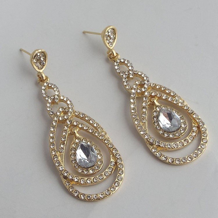 Qifu European And American Exaggerated Long Geometric Circle Jeweled Earrings - Image 4