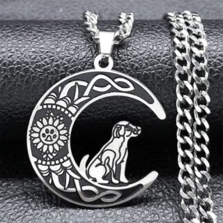 Simple Fashion Creative Moon Puppy Stainless Steel Pendant Personality Cute Necklace Ornament