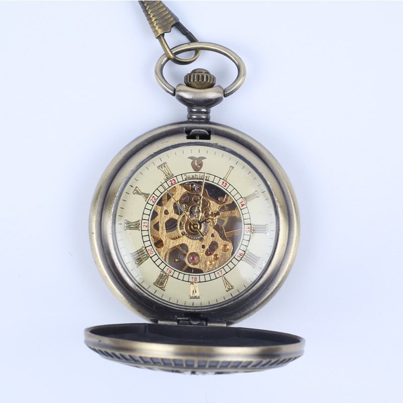 Automatic Semi-automatic Mechanical Pocket Watch Roman Digital Dial Pocket Watch - Image 10