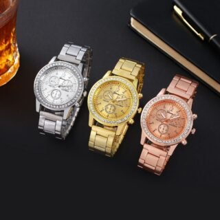 Geneva Steel Belt Gold Quartz Watch