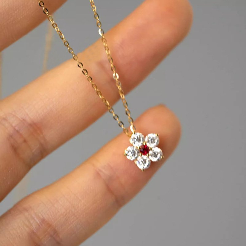 Flower Flower S925 Sterling Silver 18K Gold Plating Ruby Necklace - Image 5