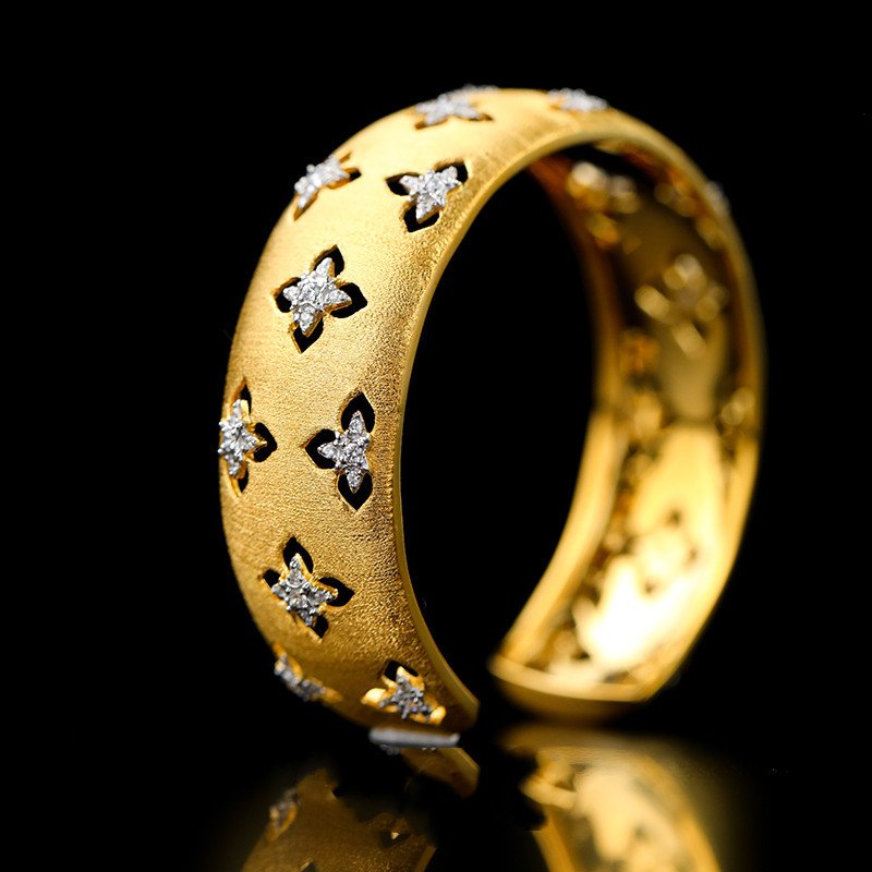 S925 Silver Plated Gold Plated Brushed Openwork Bracelet With Zirconia Stones For Women - Image 5