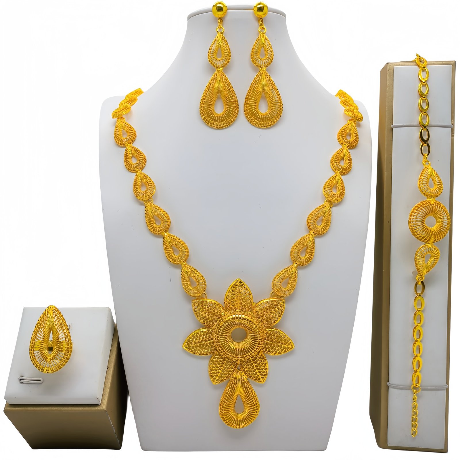 24k Gold-plated Necklace Bracelet Earrings Suit - Image 4