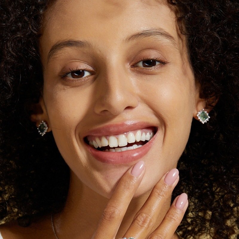 Light Luxury Green Moss Square Water Plants Agate Stud Earrings - Image 10