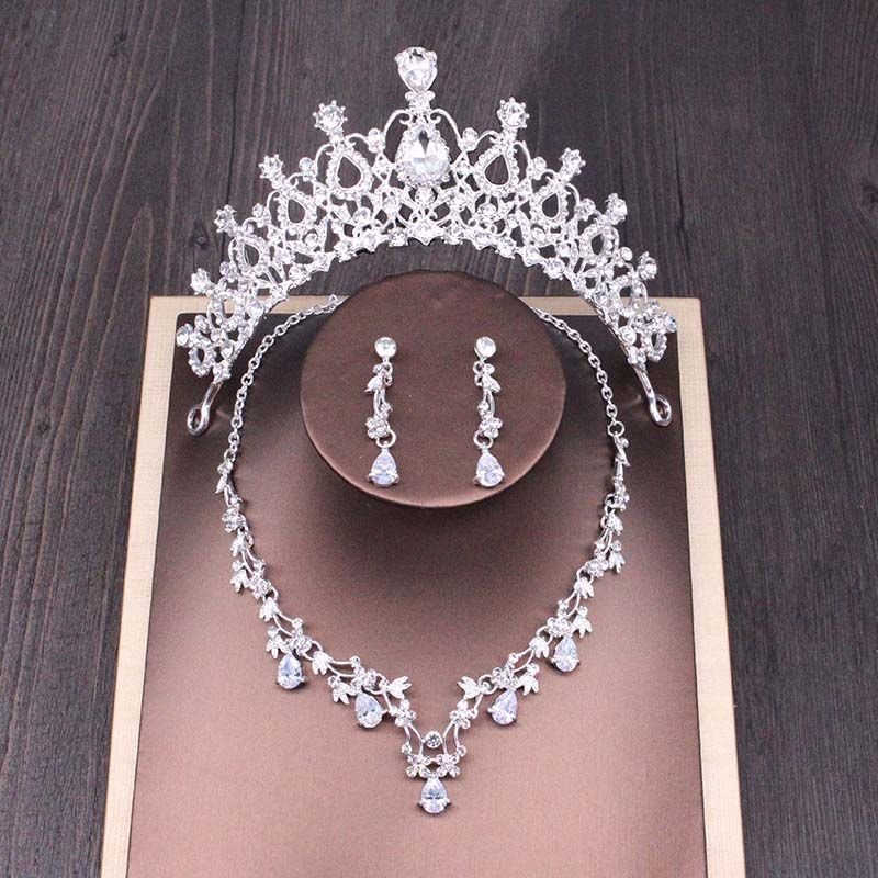 Bridal Rhinestone Crown Necklace Set Wedding Accessories - Image 6