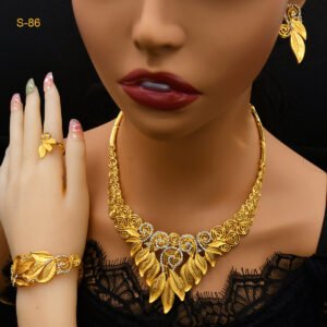 Women's Saudi Bridal Necklace Bracelet Earrings Four-piece Ring Set