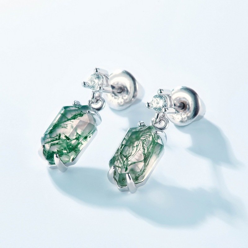 Light Luxury Natural Water Plants Agate Claw Inlaid Green Moss Eardrops - Image 7