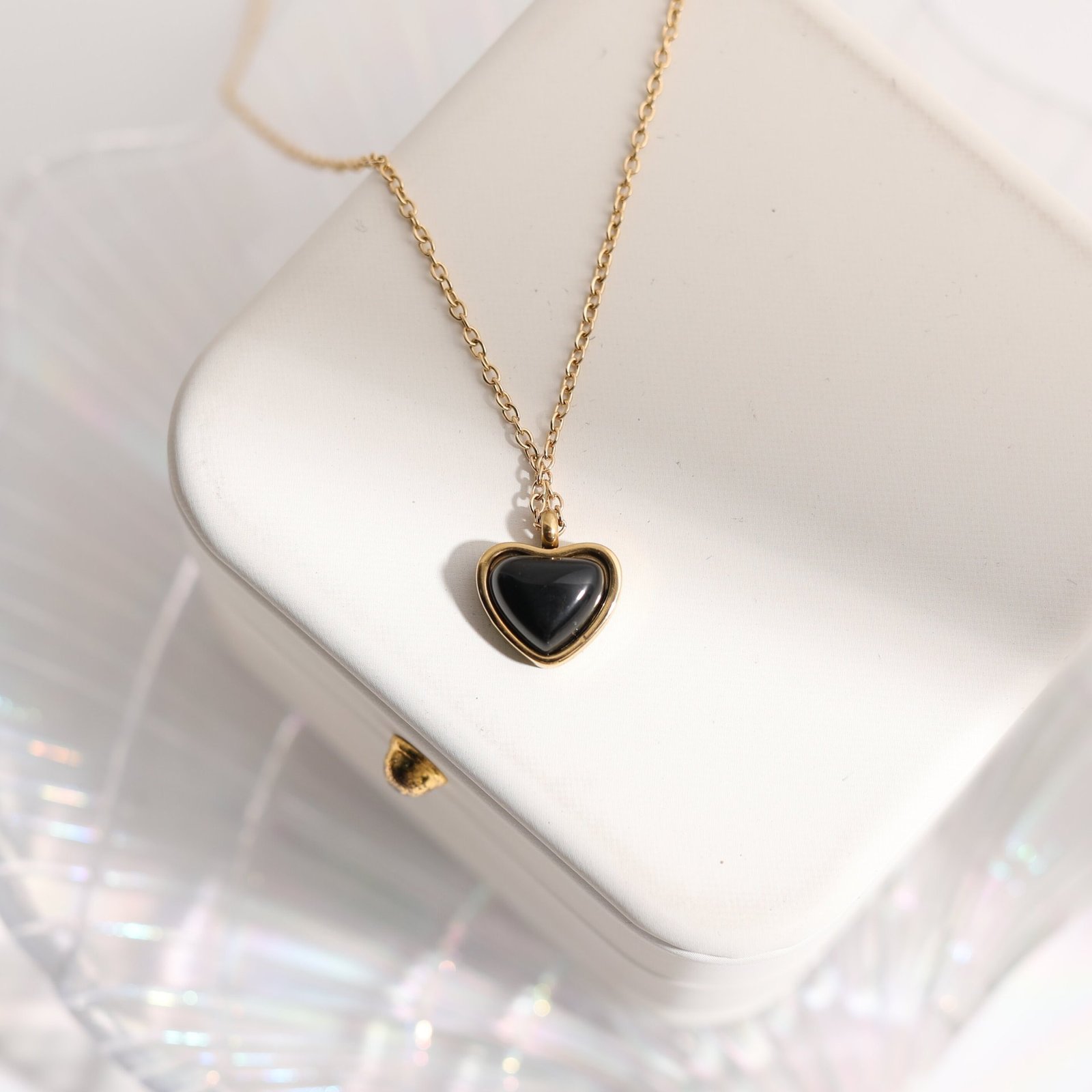 Titanium Steel Color Retaining Ins Natural Stone Imitated Black Agate Pendant Necklace - Image 4