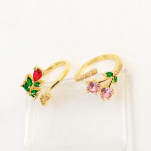 Affordable Luxury Fashion Copper-plated Gold Zircon Leaf Geometric Open Ring For Women