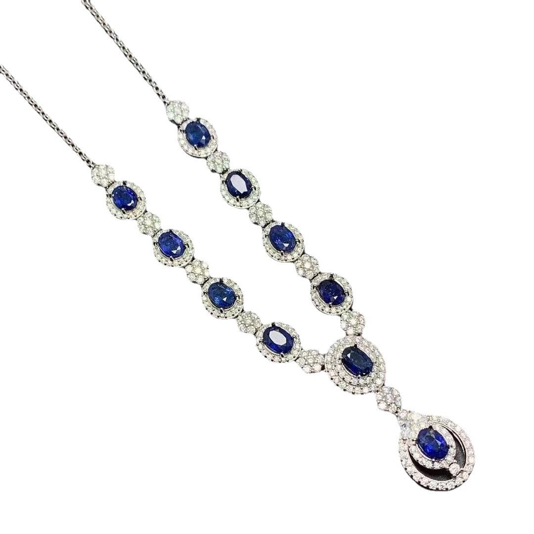 925 Silver Inlaid Natural Sri Lankan Sapphire Necklace - Image 2