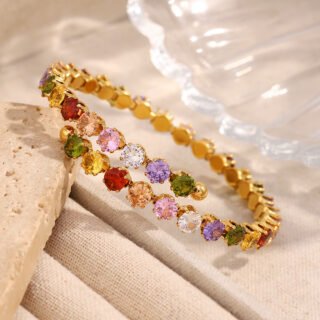 Stainless Steel 18K Gold Plating Color Round Zirconium Bracelet
