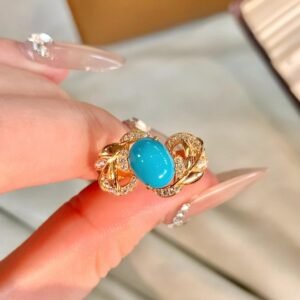 Fashion French Wave Hollow Turquoise Ring