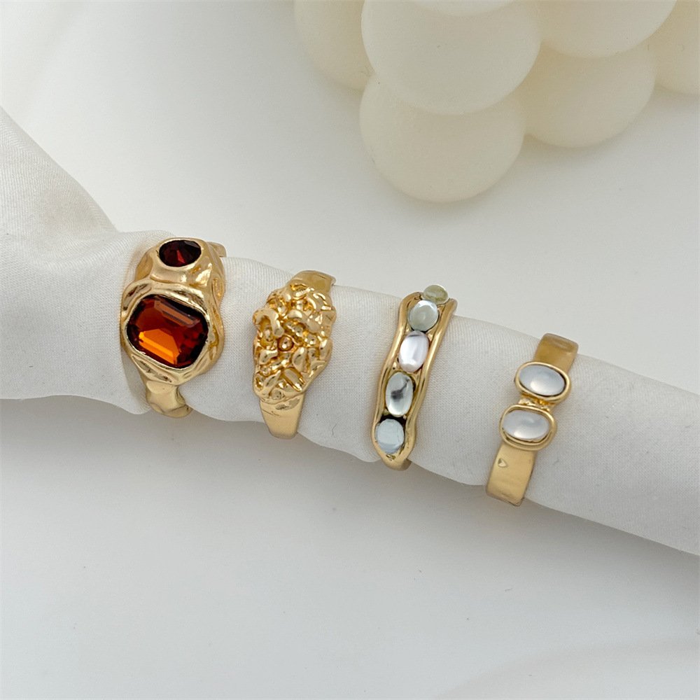 European And American Multi-color Retro Color Resin Gas Female Ring Four-piece Set - Image 6