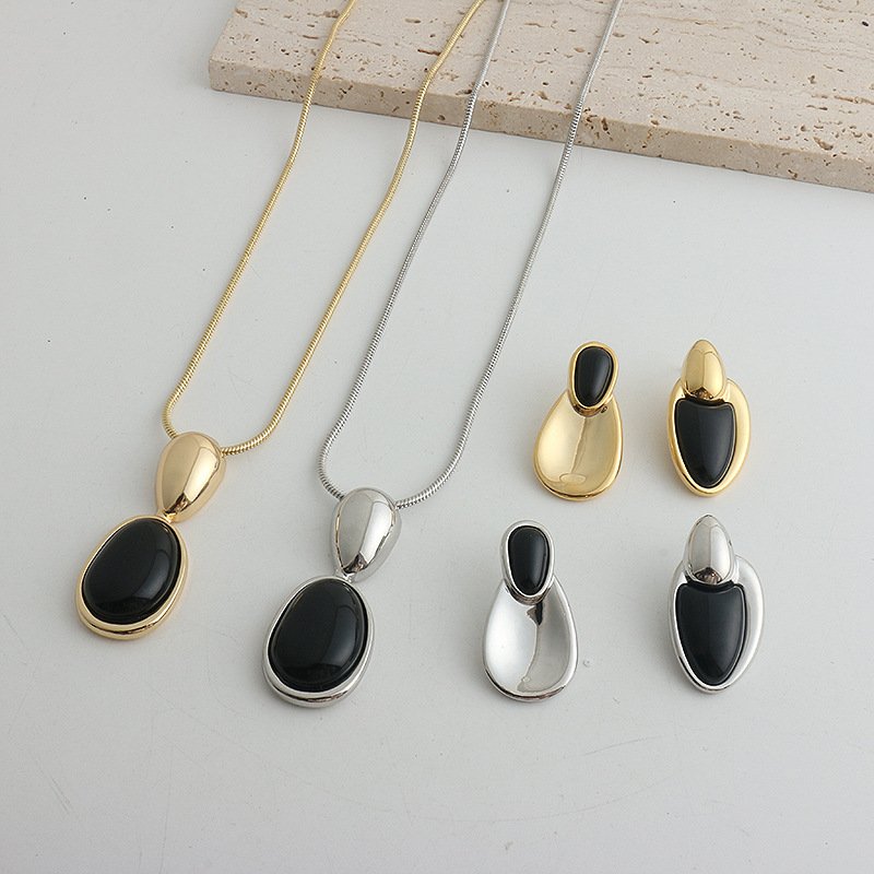 New Chinese Style Accessories Irregular Stitching Black Onyx Necklace Women