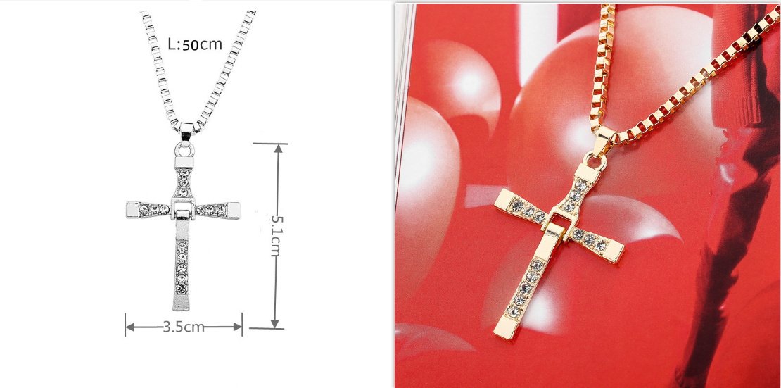 Men's Cross Pendant Diamond-studded Necklace - Image 8