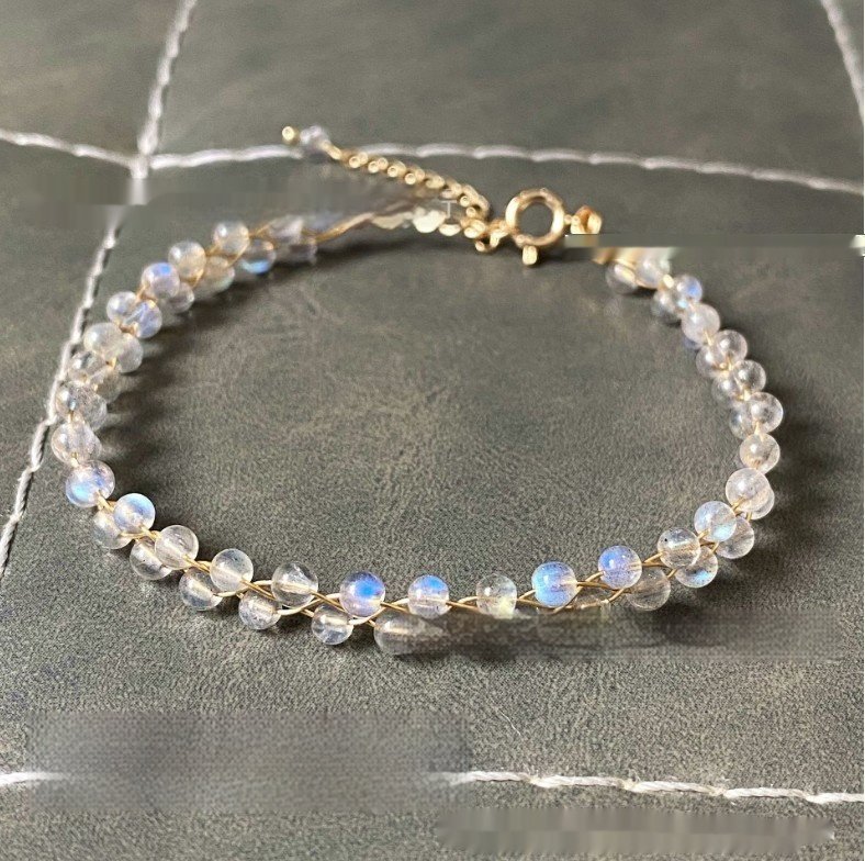 14K Gilded Natural Double Layer Blue Light Labradorite Moonstone Bracelet - Image 3