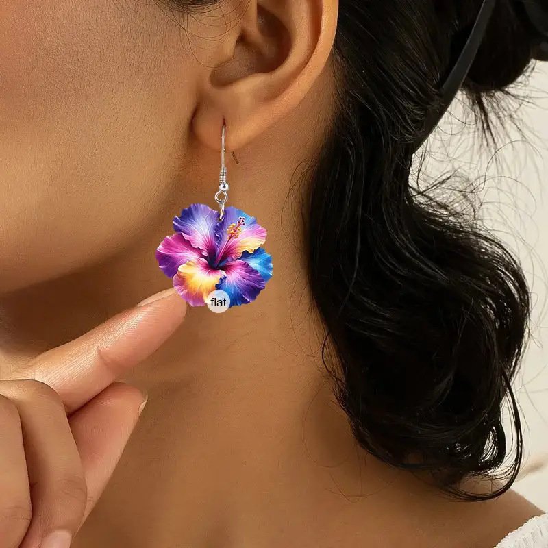 Open Spring Colorful Flower 2D Acrylic Earrings - Image 3