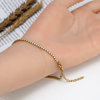 Stainless Steel Diamond Claw Chain K Gold Zircon Bracelet