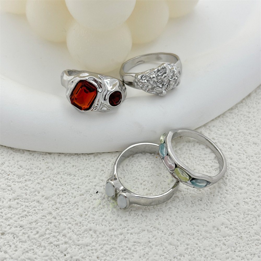 European And American Multi-color Retro Color Resin Gas Female Ring Four-piece Set - Image 3