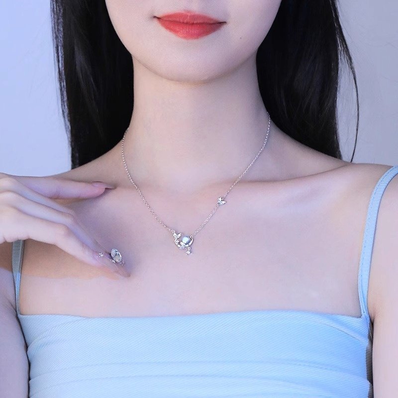 S925 Sterling Silver Moon Necklace Female Moonstone Moon Butterfly - Image 4
