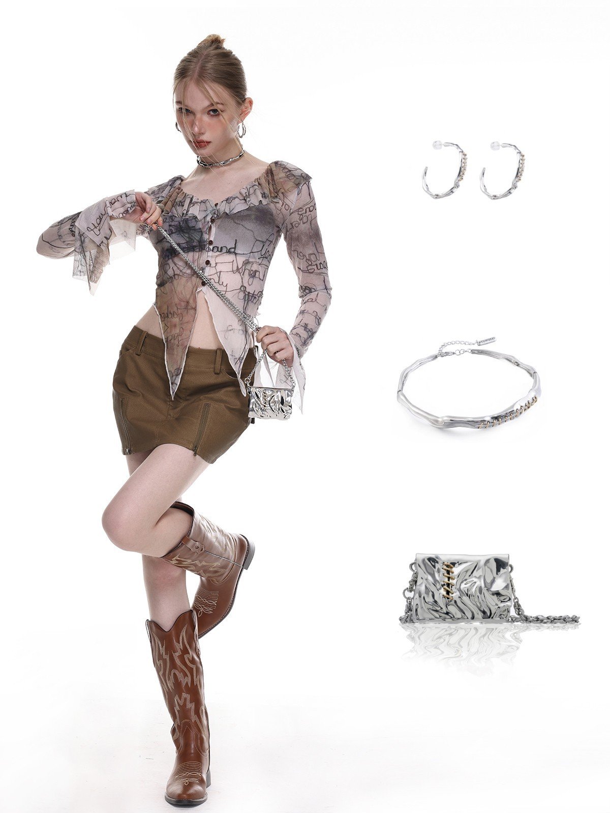 Trauma Series Gold And Silver C- Ring Earrings - Image 2