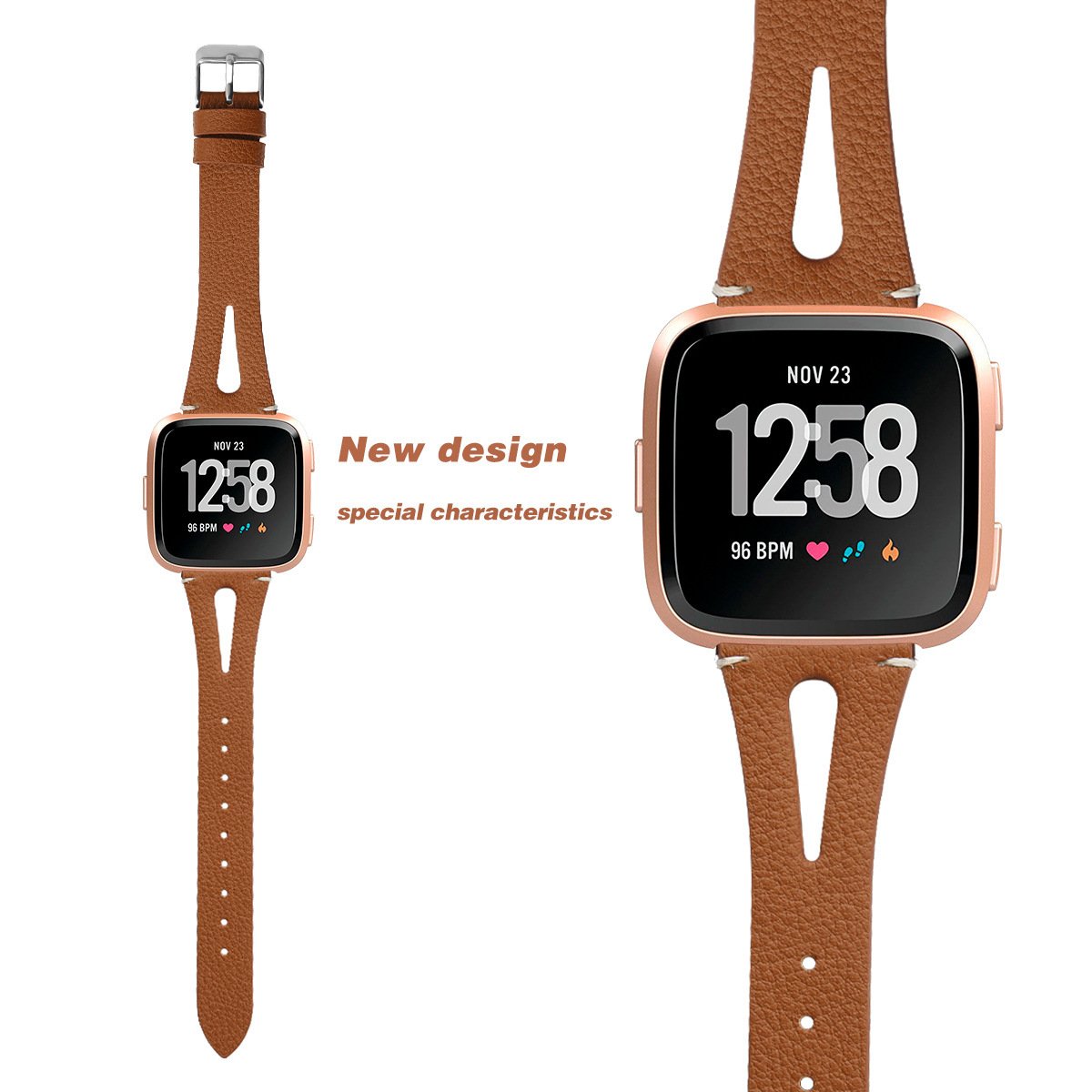 Printed Leather Band With Perforated Cowhide On Top - Image 5