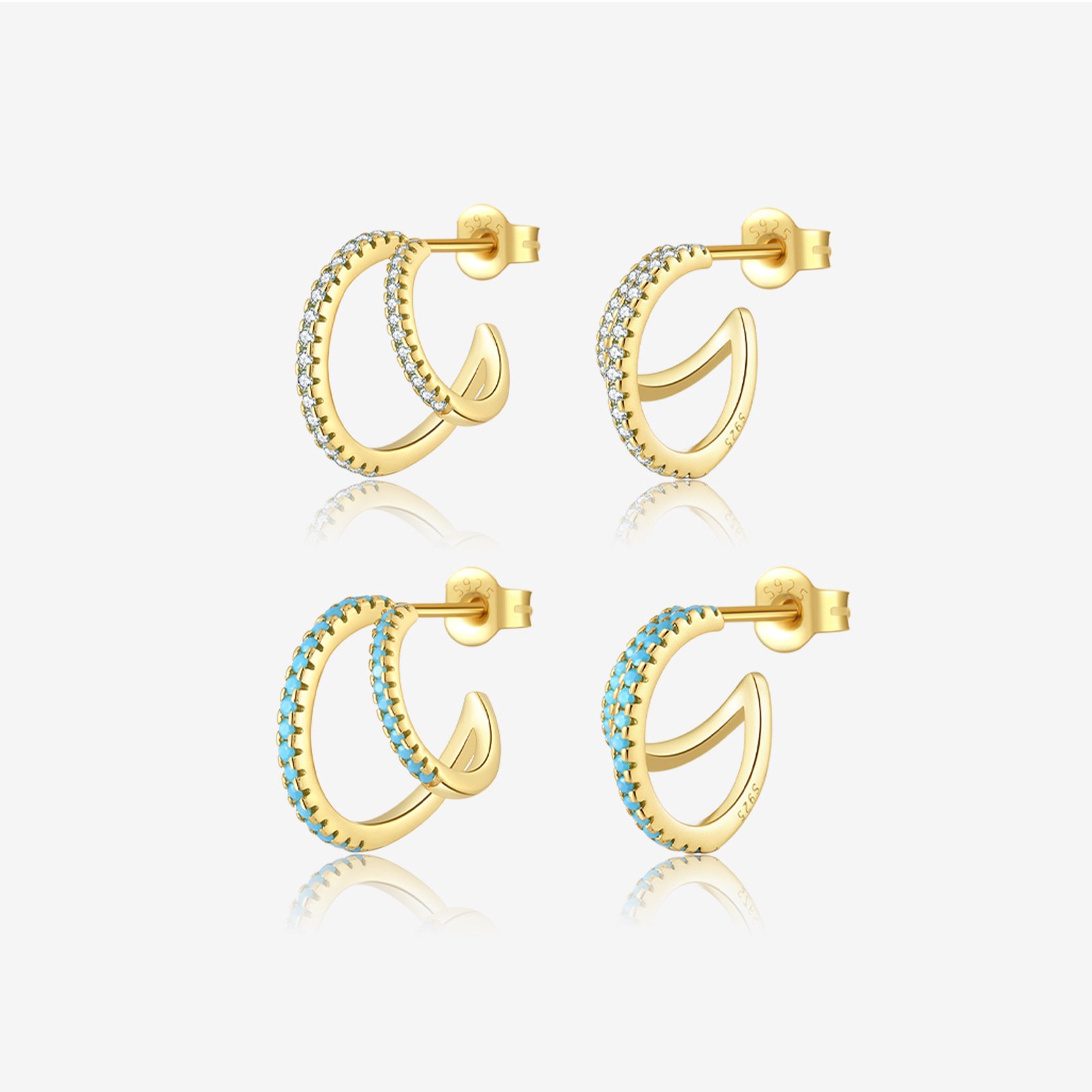 Double C Full Rhinestone Zircon Geometric Ins Temperament Entry Lux Personalized Earrings - Image 2